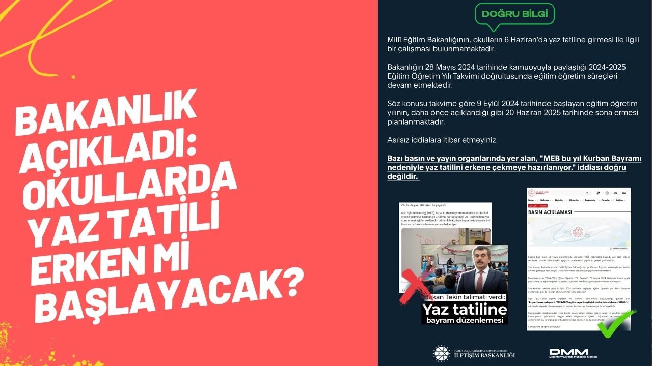 Milli Eğitim Bakanlığından Yaz Tatili Açıklaması: "Erken Tatil İddiaları Asılsız"