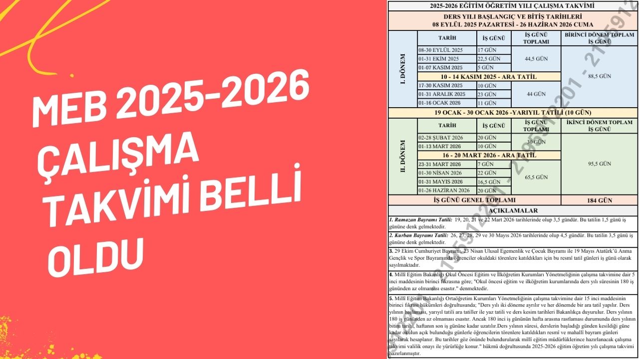 MEB 2025 2026 Çalışma ve Eğitim Öğretim Takvimine dair açıklamalar