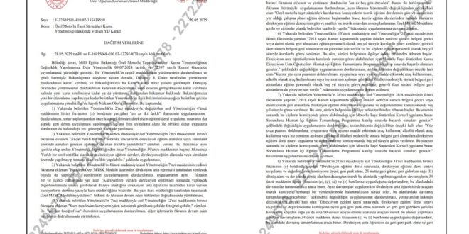 MEB'in MTSK Danıştay Kararı Yazısı 2025