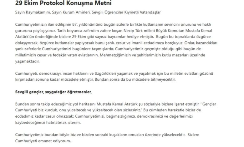2025 29 Ekim Protokol Konuşma Metni