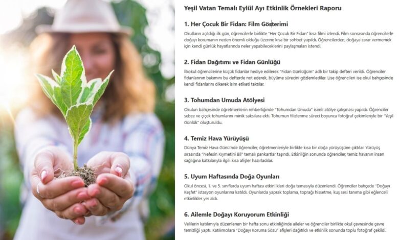 Yeşil Vatan Temalı Eylül Ayı Etkinlik Örnekleri Raporu
